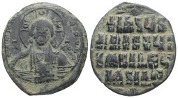 Anonymous Follis, Class A2. Basil II and Constantine VIII, AD 976-1025. AE, Follis. 10.06 g. 30.01 mm. Constantinople.
Obv: +ЄMMA- NOЧHΛ / IC-XC. Nimb...