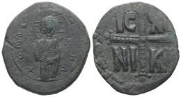 Anonymous Follis, Class C. Michael IV, AD 1034-1041. AE, Follis. 8.50 g. 31.38 mm. Constantinople.
Obv: EMMA – NOVHA / IC XC. Christ with nimbate cros...