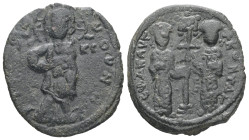 Constantine X Ducas and Eudocia, AD 1059-1067. AE, Follis. 5.86 g. 25.66 mm. Constantinople.
Obv: + EMMA NOVHA. Christ standing facing on footstool.
R...