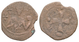 Alexius I Comnenus (?), AD 1092-1118. AE, Tetarteron. 1.56 g. 18.68 mm. Thessalonica.
Obv: Crowned bust of Alexius facing, wearing loros, holding jewe...