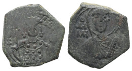 John II Comnenus, AD 1118-1143. AE, Half Tetarteron. 1.92 g. 16.71 mm. Thessalonica.
Obv: ΔΙ / ΜΙ - [T / RO / I]. St. Demetrius nimbate, facing, no be...