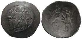 Manuel I Comnenus, AD 1143-1180. AE, Trachy. 4.12 g. 29.12 mm. Constantinople.
Obv: IC / XC. Christ, bearded and nimbate, wearing tunic and kolobion, ...