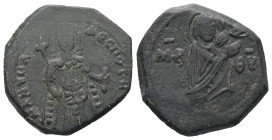 Manuel I Comnenus, AD 1143-1180. AE, Tetarteron. 3.89 g. 21.11 mm. Constantinople.
Obv: MP – ΘV. Virgin nimbate, standing right, hands raised towards ...