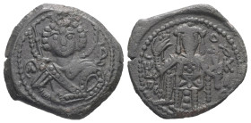 Empire of Nicaea. John III Ducas Vatatzes, AD 1222-1254. AE, Tetarteron. 3.09 g. 19.57 mm. Magnesia.
Rev: Nimbate bust of St. George facing, holding s...
