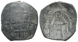 Andronicus II Palaeologus, AD AD 1282-1328. AE, Trachy. 2.95 g. 25.19 mm. Constantinople.
Obv: Four small crosses.
Rev: Andronicus, winged to right, h...