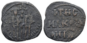 Andronicus II Palaeologus and Michael IX, AD 1282-1328. AE, Assarion. 1.36 g. 20.99 mm. Constantinople.
Obv: AYTOKPATOPEC PΩMAIΩN Andronicus II and Mi...