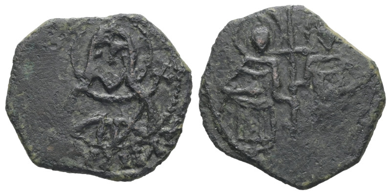 John V Palaeologus, AD 1341-1391. AE, Tornese. 2.53 g. 17.81 mm. Constantinople....