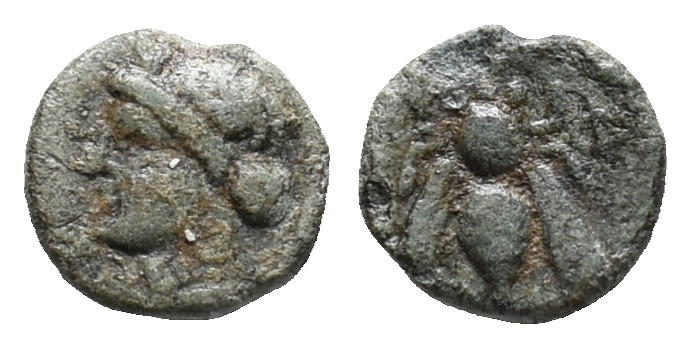 Ionia, Ephesos, c. 375 BC. Æ (10mm, 0.78g). Turreted head of female l. R/ Bee. S...