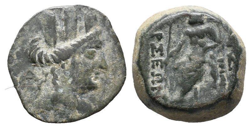 Cilicia, Tarsos, c. 164-27 BC. Æ (20mm, 7.89g). Turreted head of Tyche r. R/ Zeu...
