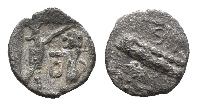 Samaria, 4th century BC. AR Obol (6mm, 0.55g). Sidonian galley to l. over waves....