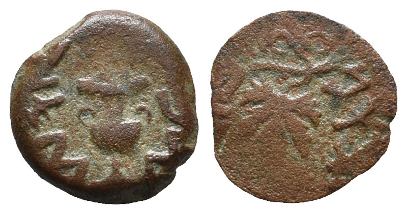 Judaea, Jewish War, 66-70 CE. Æ Prutah (16mm, 2.19g), year 2 (AD 67/8). Amphora ...