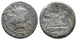Anonymous, Rome, c. 217-215 BC. Æ Uncia (25mm, 11.78g). Helmeted head of Roma l. R/ Prow of galley r. Crawford 38/6. Good Fine