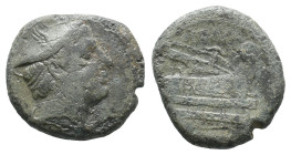 Anonymous, Rome, 217-215 BC. Æ Semuncia (18mm, 5.77g). Head of Mercury r., wearing winged petasus. R/ Prow r. Crawford 38/7. Good Fine
