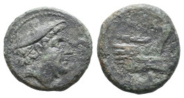 Anonymous, Rome, 217-215 BC. Æ Semuncia (19mm, 5.61g). Head of Mercury r., wearing winged petasus. R/ Prow r. Crawford 38/7. Good Fine