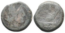 Anonymous, Rome, after 211 BC. Æ As (30mm, 23.31g). Laureate head of Janus. R/ Prow of galley r. Crawford 56/2. Fine