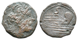 Anonymous, Rome, after 211 BC. Unofficial Æ Semis (20mm, 3.63g). Laureate head of Saturn r. R/ Prow of galley r.; S above. Cf. Crawford 56/3. Good Fin...