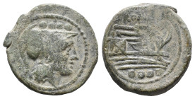Anonymous, Sardinia, after 211 BC. Æ Triens (25mm, 11.43g). Helmeted head of Minerva r. R/ Prow of galley r. Crawford 56/4. Green patina, near VF