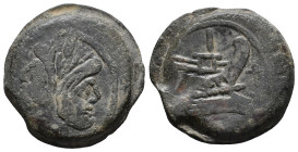 Anchor series, Rome, 169-158 BC. Æ As (32mm, 31.84g). Laureate head of bearded Janus. R/ Prow of galley r.; anchor to r. Crawford 194/1. Good Fine