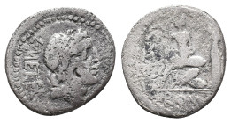 C. Malleolus, A. Albinus Sp.f., and L. Caecilius Metellus, Rome, 96 BC. AR Denarius (19mm, 3.34g). Laureate head of Apollo r. R/ Roma seated l. on pil...