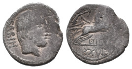 L. Titurius L.f. Sabinus, Rome, 89 BC. AR Denarius (19mm, 3.27g). Bare head of Titus Tatius r. R/ Victory driving biga r., holding wreath; control in ...