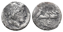 Gargilius, Ogulnius and Vergilius, Rome, c. 86 BC. AR Denarius (18mm, 3.00g). Head of Apollo Vejovis r., wearing oak wreath; thunderbolt below. R/ Jup...