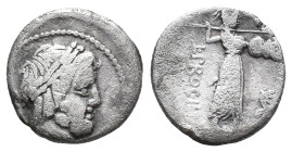 L. Procilius, Rome, 80 BC. AR Denarius. Laureate head of Jupiter r. R/ Juno Sospita walking r., hurling spear and holding shield; serpent before. Craw...