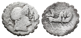 C. Naevius Balbus, Rome, 79 BC. AR Serrate Denarius (18.5mm, 3.07g). Diademed head of Venus r. R/ Victory driving galloping triga r., holding reins; c...