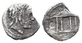 M. Volteius M.f., Rome, 78 BC. AR Denarius (14mm, 2.38g). Laureate head of Jupiter r. R/ Temple of Jupiter Capitolinus; thunderbolt in pediment. Crawf...