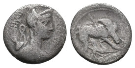 C. Hosidius C.f. Geta, Rome, 64 BC. AR Denarius (16mm, 3.54g). Diademed and draped bust of Diana r., with bow and quiver over shoulder. R/ Calydonian ...