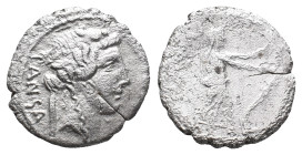 Roman Imperatorial, C. Vibius C.f. C.n. Pansa Caetronianus, Rome, 48 BC. AR Denarius (18mm, 3.15g). Head of young Bacchus (Liber) r., wearing ivy wrea...