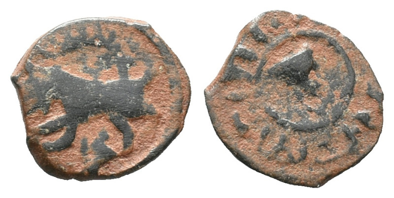 Islamic, Æ Fals (14mm, 1.34g). Lion advancing l. R/ Arab legend. Good Fine