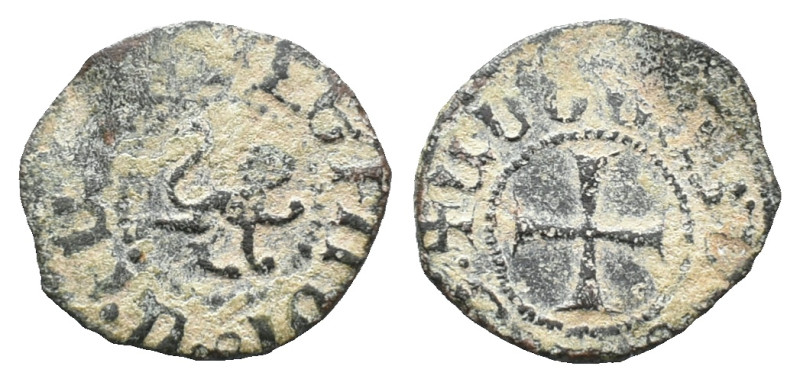 Cilician Armenia, Levon V (1373-1375). Æ Pogh (15mm, 0.78g). Lion rampant r. R/ ...