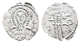 Bulgaria, Second Empire. Ivan Šišman (1371-1395). AR Half Grosh (15mm, 0.45g). Veliko Turnovo. Facing bust of the Virgin Mary, with facing bust of Inf...