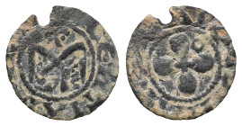 France, Provincial. Valence et Die, Uncertain Bishop, 13th century AD. AR Denier (16mm, 0.68g). Angel standing facing with wings displayed. R/ Cross; ...