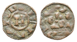 Italy, Lucca. Enrico III, IV o V (1004-1024) Denaro (15mm, 0.69g). Monogram. R/ LVCA. MIR 107/109. Near VF