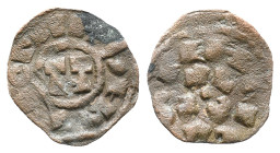Italy, Lucca. Enrico III, IV o V (1004-1024) Denaro (16mm, 0.64g). Monogram. R/ LVCA. MIR 107/109. Near VF