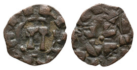 Italy, Lucca. Enrico III, IV o V (1004-1024) Denaro (15mm, 0.73g). Monogram. R/ LVCA. MIR 107/109. Near VF