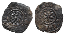 Italy, Sicily, Messina. Federico II (1197-1250). BI Denaro, c. AD 1214 (14mm, 0.54g). Eagle facing, wings spread. R/ Six-rayed star with six pellets. ...