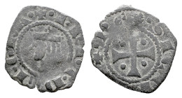 Italy, Sicily, Messina. Giacomo d'Aragona (1285-1296). BI Denaro (15mm, 0.61g). Crowned head l. R/ Cross; pellet in each quarter. Spahr 17/21. Near VF