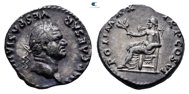 Vespasian AD 69-79. Rome
Denarius AR

17 mm, 3,09 g



Good Very Fine