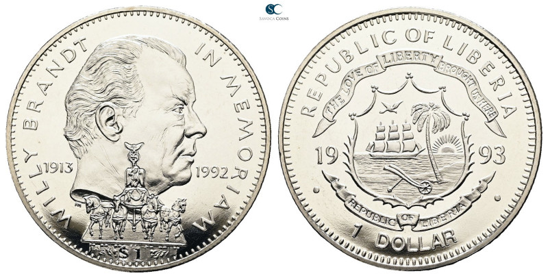 Liberia. AD 1993. Willy Brandt
1 Dollar 1993

 mm, 28,4 g



Mint State