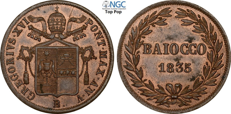 Bologna, Gregorio XVI (1831-1846), Baiocco 1835-V, Rara Cu 30 mm, 10,17 g, in Sl...