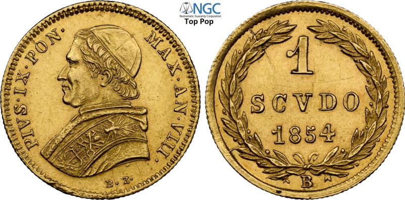 Bologna, Pio IX (1846-1870), Scudo d'oro stretto 1854-VIII, coniati 5539 esempla...
