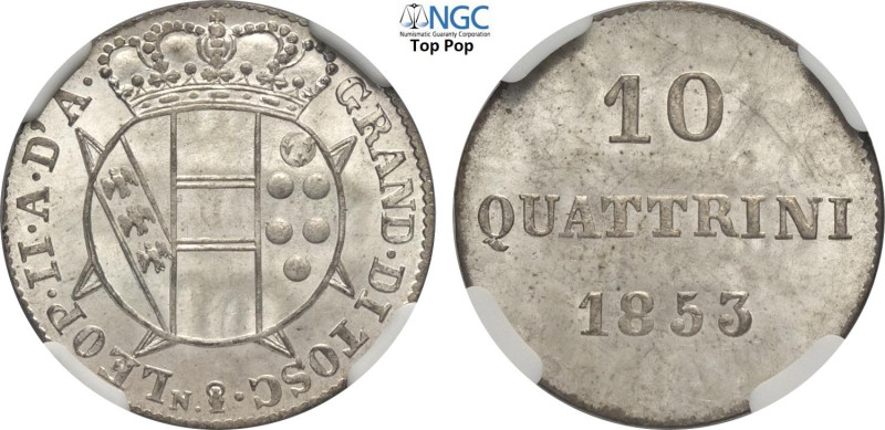 Firenze, Leopoldo II di Lorena (1824-1859), 2 Crazie da 10 Quattrini 1853, Mi 21...