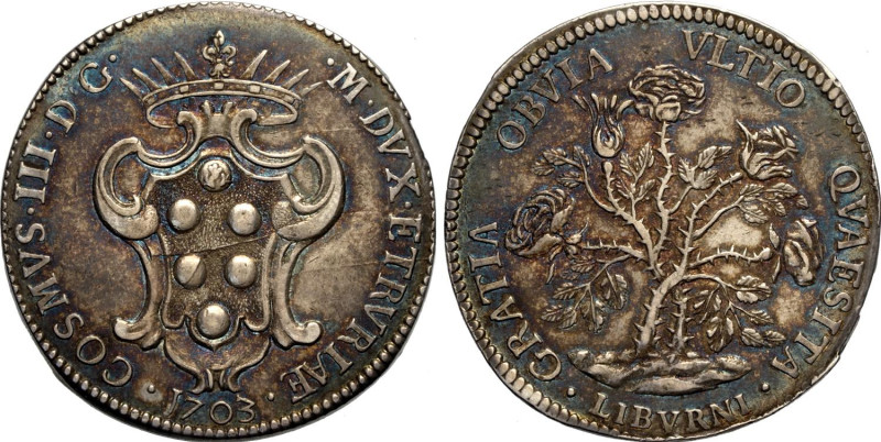 Livorno, Cosimo III dè Medici (1670-1723), Pezza della rosa 1703, Rara Ag 43 mm,...