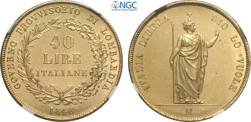 Milano, Governo Provvisorio (1848), 40 Lire 1848, Rara Au 26 mm, 12,9 g, di ecce...