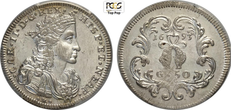 Napoli, Carlo II (1674-1700) King of Spain, 1/2 Ducato da 50 Grana 1693, MIR-297...