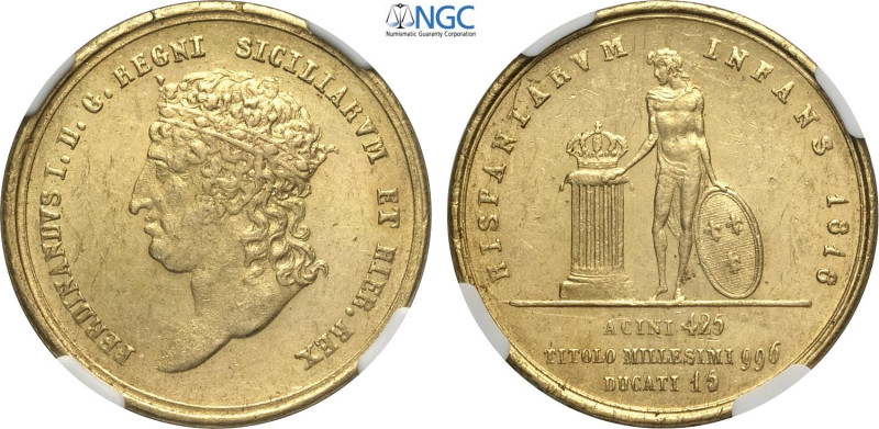 Napoli, Ferdinando I di Borbone (1816-1825), Quintupla da 15 Ducati 1818, Rara M...