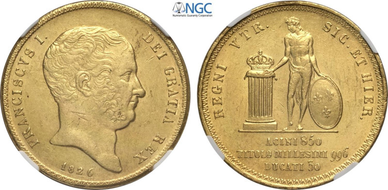 Napoli, Francesco I di Borbone (1825-1830), Decupla da 30 Ducati 1826, Rara Au 3...