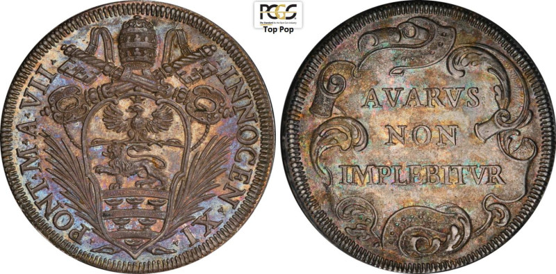 Roma, Innocenzo XI (1676-1689), 1/2 Piastra anno VII, Munt-52, Ag 36 mm, ca 16 g...